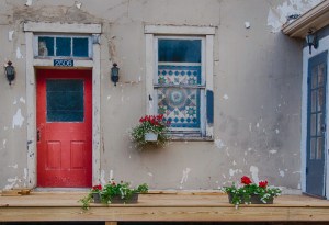Red door in Blue Grass